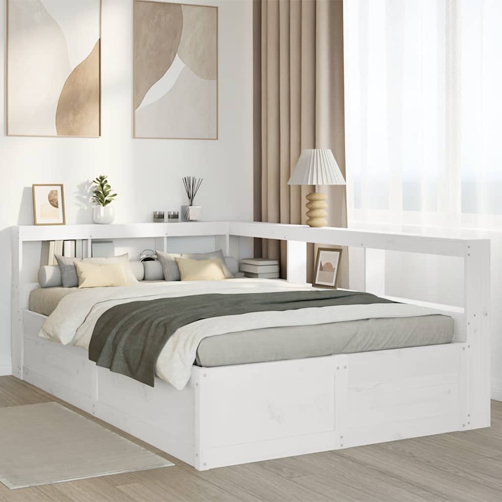Bookcase Bed without Mattress White 135x190cm Solid Wood Pine