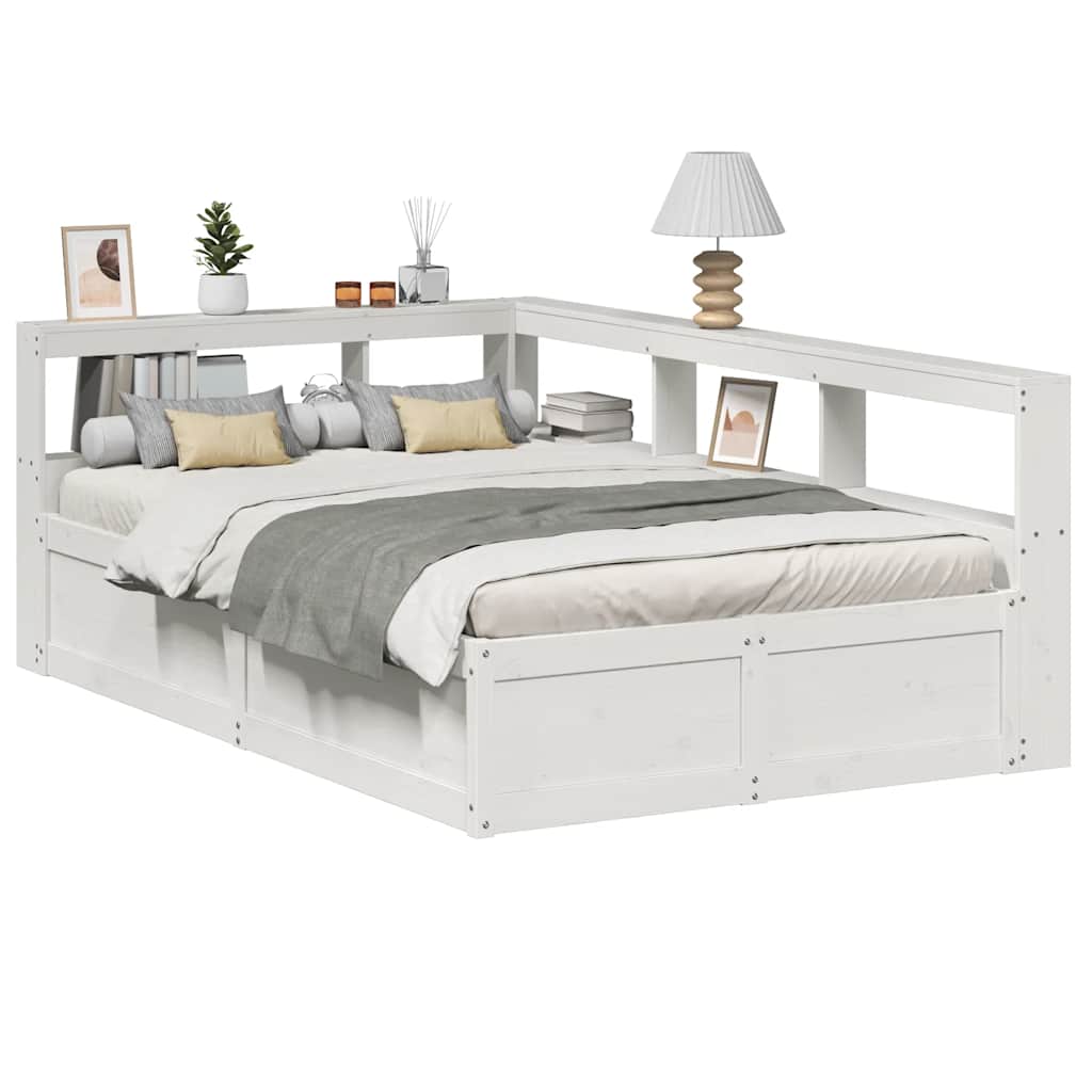 Bookcase Bed without Mattress White 135x190cm Solid Wood Pine