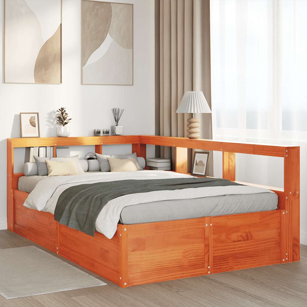Bookcase Bed without Mattress Wax Brown 120x190cm Solid Wood Pine