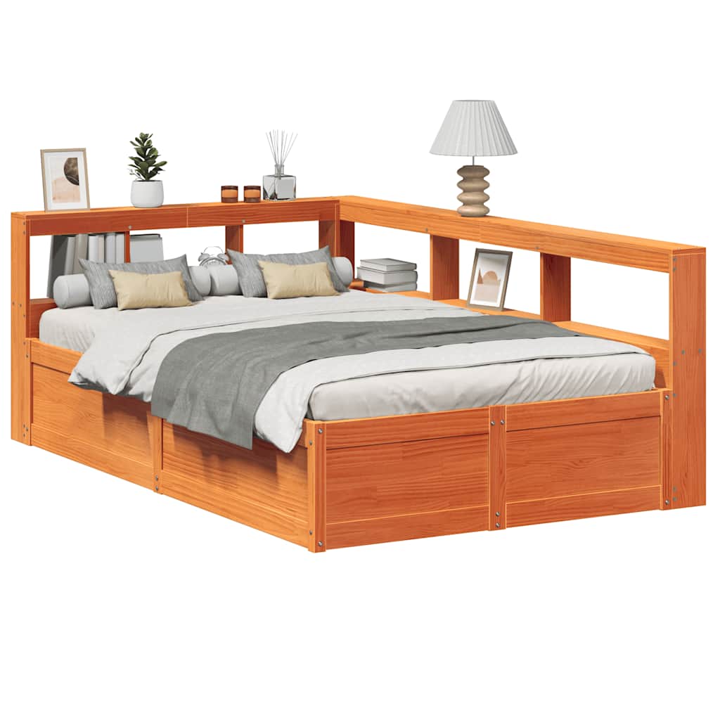 Bookcase Bed without Mattress Wax Brown 120x190cm Solid Wood Pine