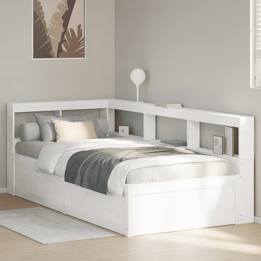 Bookcase Bed without Mattress White 75x190cm Solid Wood Pine