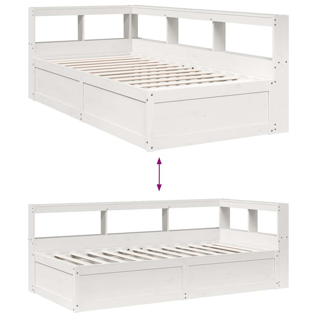 Bookcase Bed without Mattress White 75x190cm Solid Wood Pine