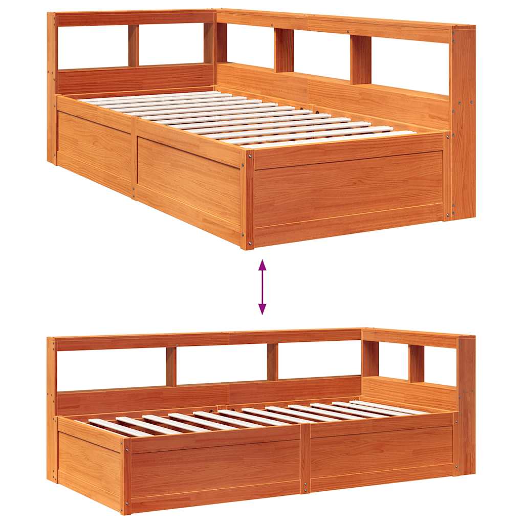 Bookcase Bed without Mattress Wax Brown 75x190cm Solid Wood Pine