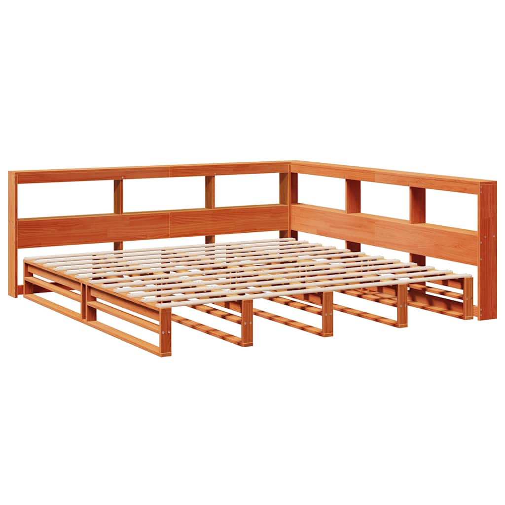 Bookcase Bed without Mattress Wax Brown 200x200cm Solid Wood Pine