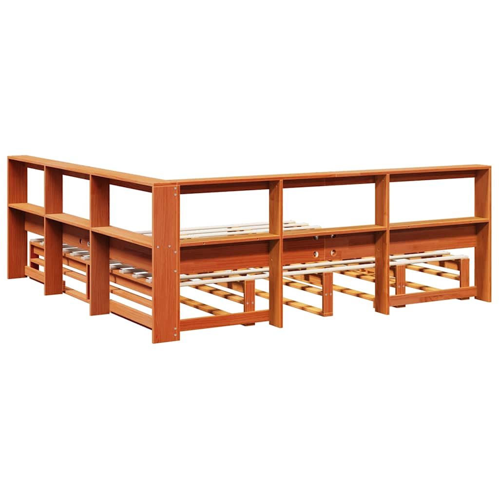Bookcase Bed without Mattress Wax Brown 200x200cm Solid Wood Pine