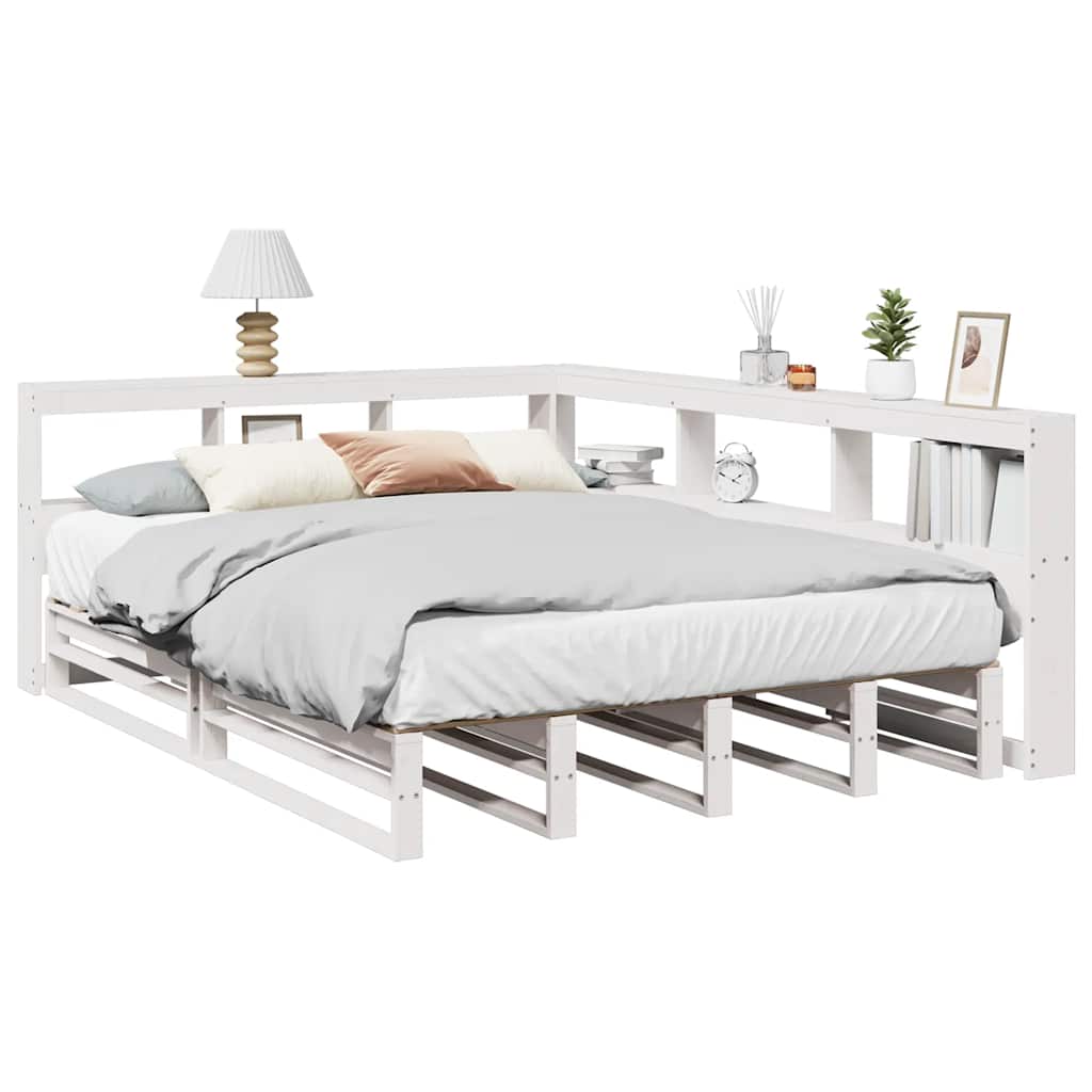 Bookcase Bed without Mattress White 150x200cm Solid Wood Pine