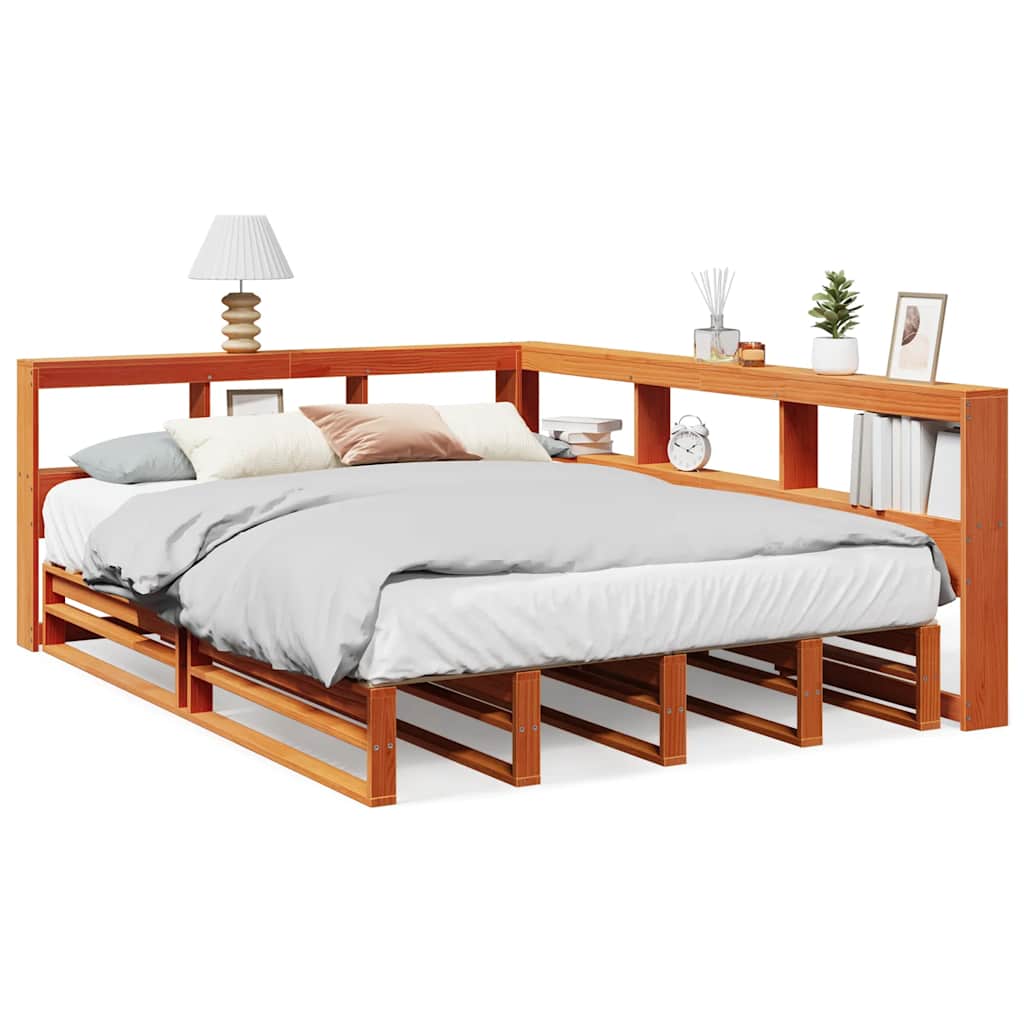 Bookcase Bed without Mattress Wax Brown 140x200cm Solid Wood Pine