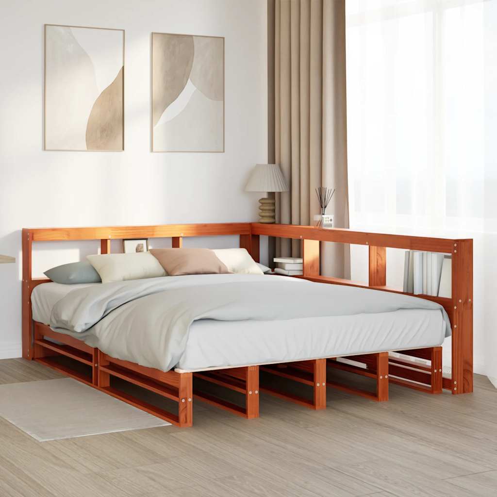 Bookcase Bed without Mattress Wax Brown 140x200cm Solid Wood Pine