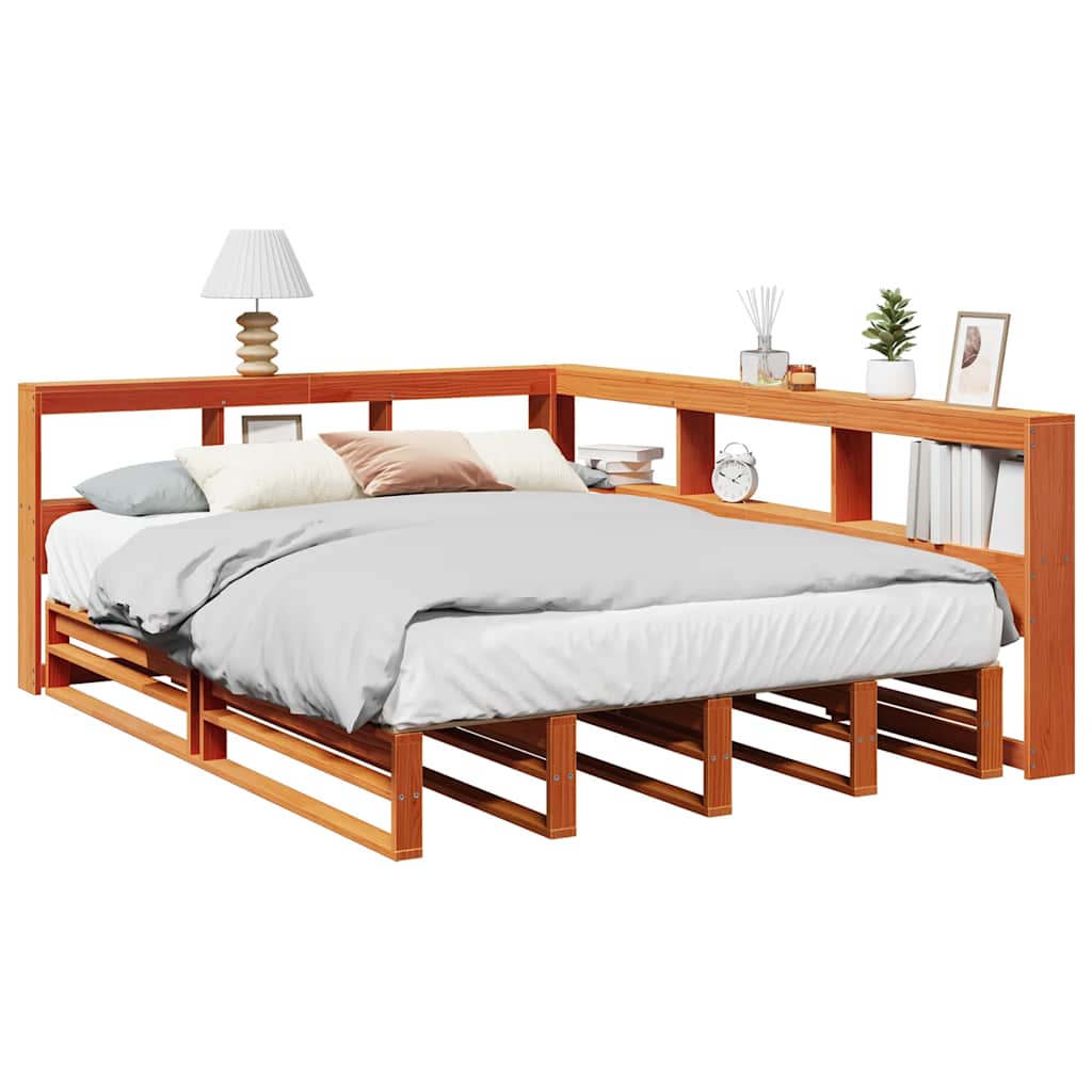 Bookcase Bed without Mattress Wax Brown 140x200cm Solid Wood Pine