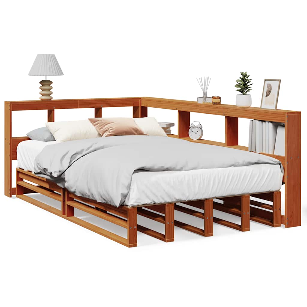 Bookcase Bed without Mattress Wax Brown 120x200cm Solid Wood Pine
