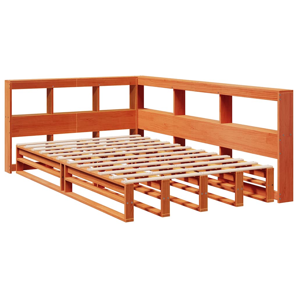Bookcase Bed without Mattress Wax Brown 120x200cm Solid Wood Pine