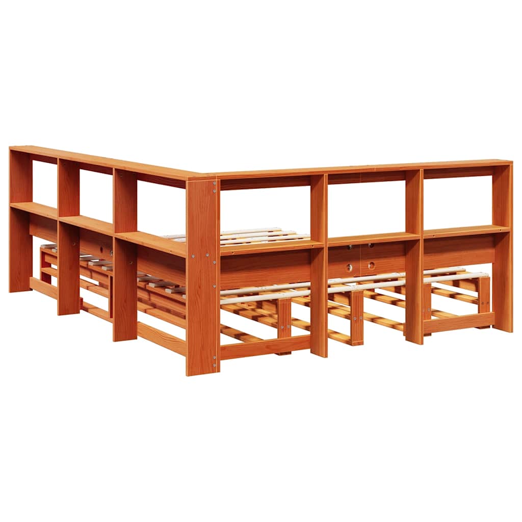 Bookcase Bed without Mattress Wax Brown 140x190cm Solid Wood Pine