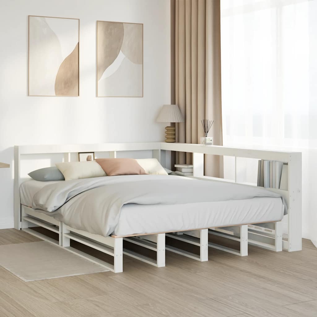 Bookcase Bed without Mattress White 135x190cm Solid Wood Pine