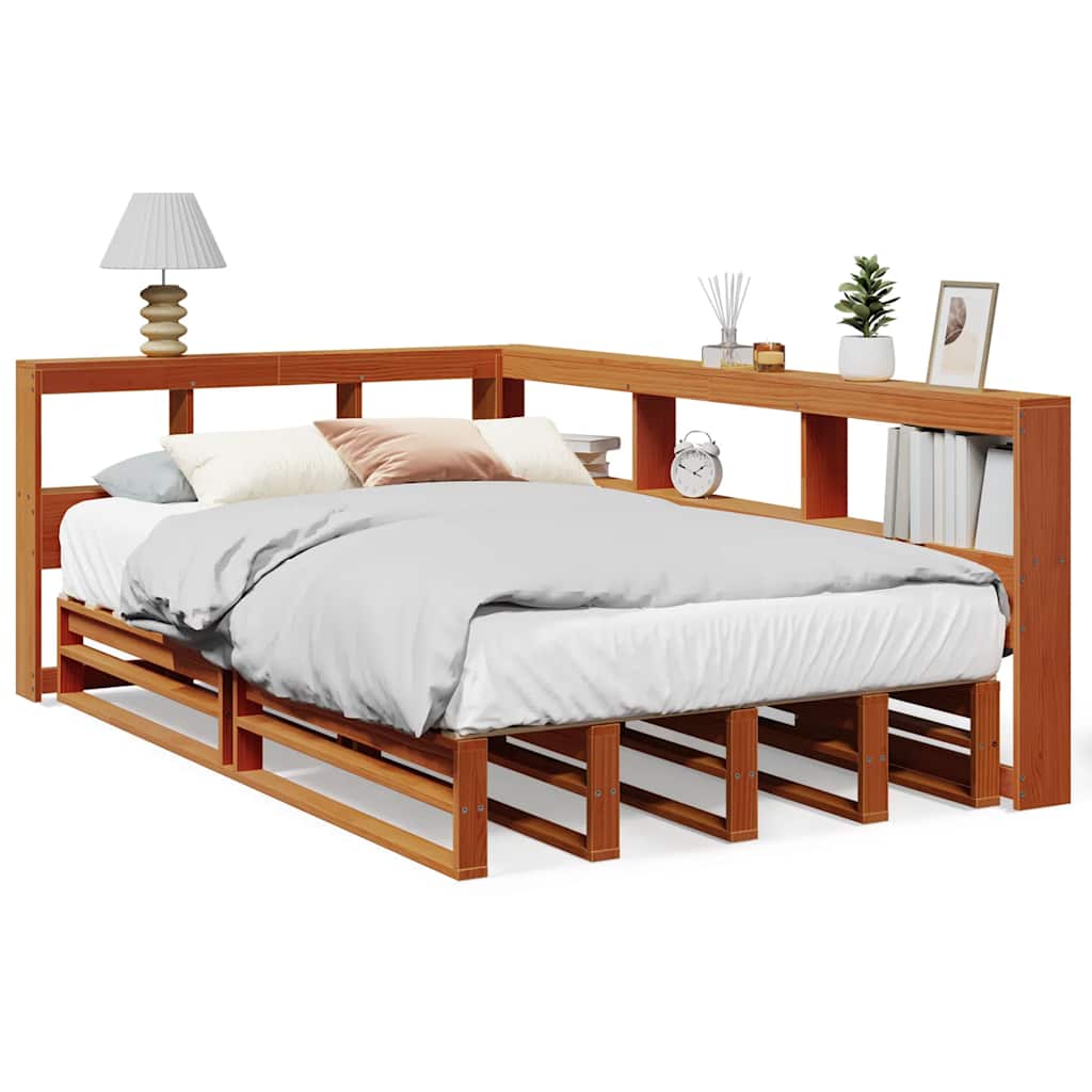 Bookcase Bed without Mattress Wax Brown 120x190cm Solid Wood Pine