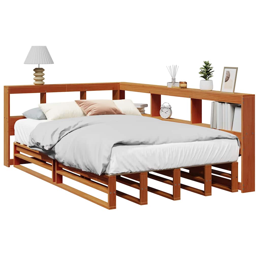 Bookcase Bed without Mattress Wax Brown 120x190cm Solid Wood Pine