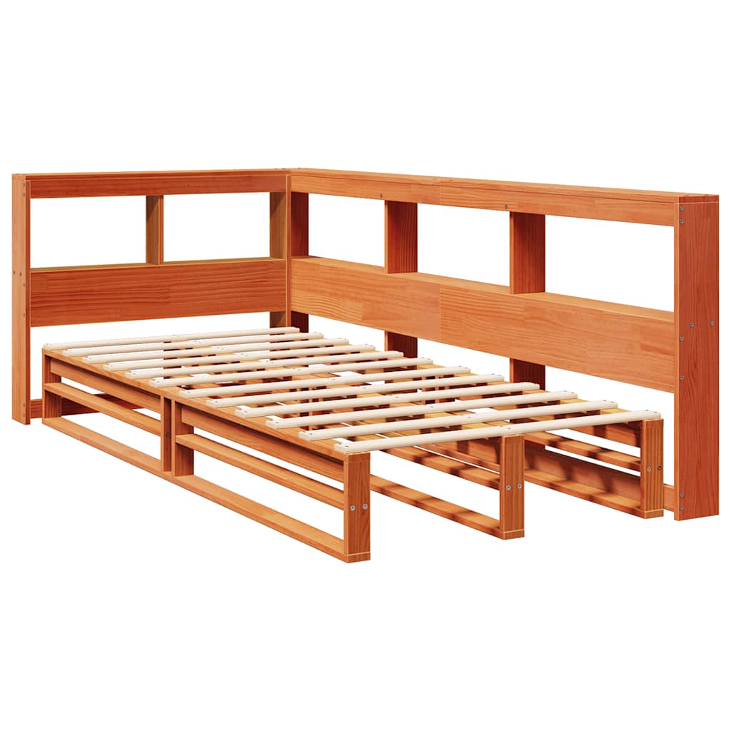 Bookcase Bed without Mattress Wax Brown 90x190cm Solid Wood Pine
