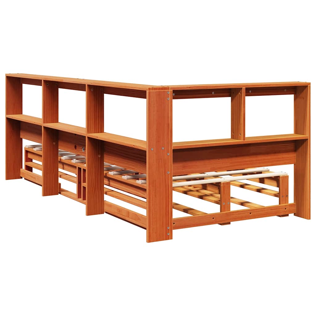 Bookcase Bed without Mattress Wax Brown 90x190cm Solid Wood Pine