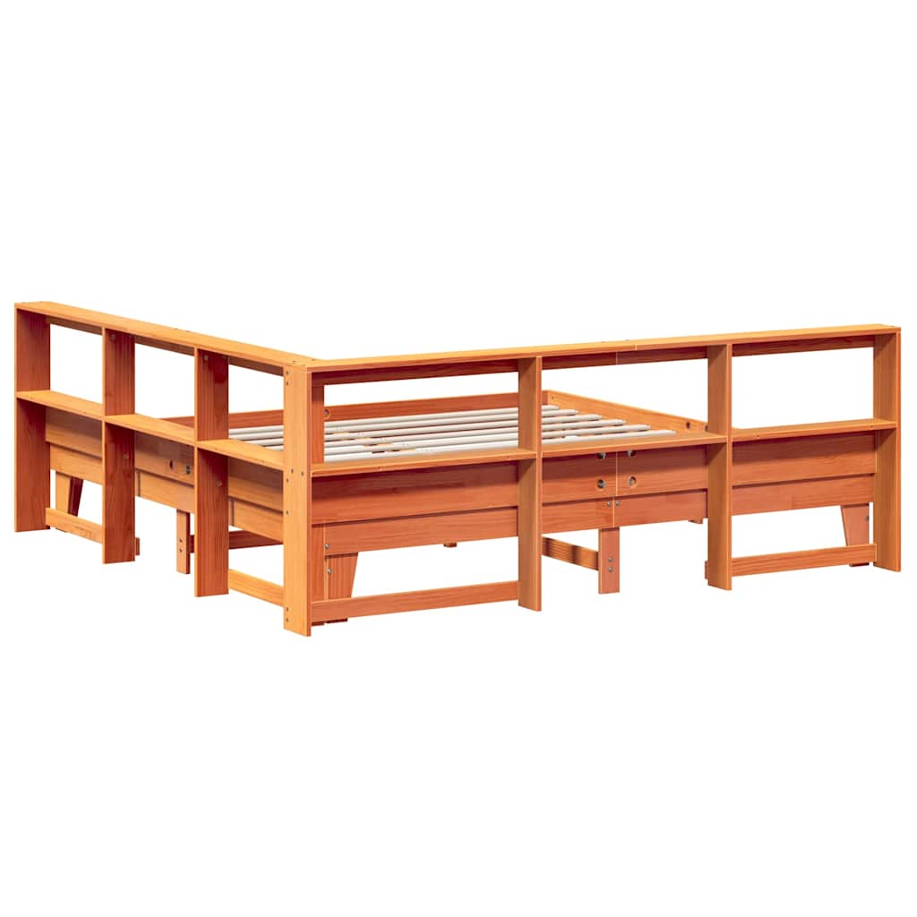 Bookcase Bed without Mattress Wax Brown 200x200cm Solid Wood Pine