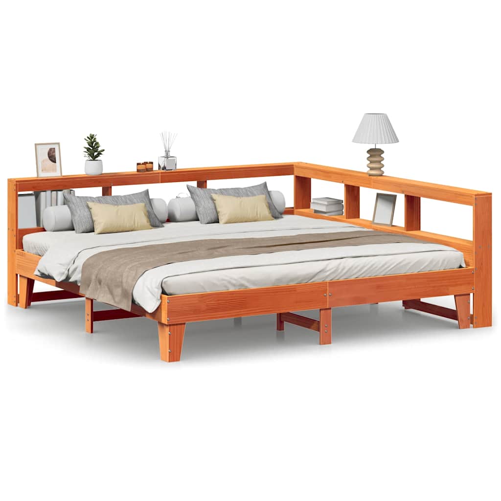 Bookcase Bed without Mattress Wax Brown 180x200cm Solid Wood Pine