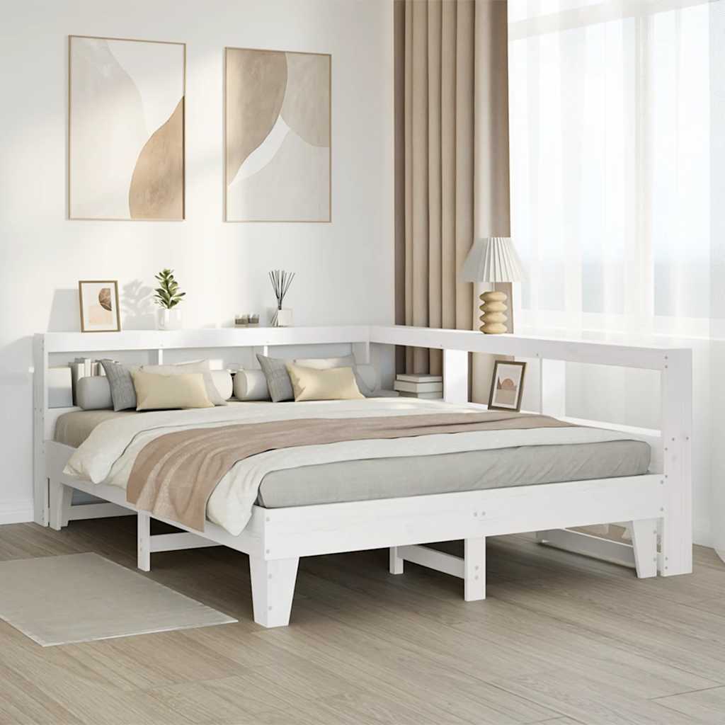 Bookcase Bed without Mattress White 150x200cm Solid Wood Pine