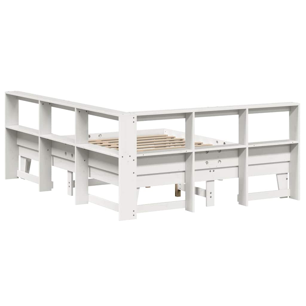 Bookcase Bed without Mattress White 150x200cm Solid Wood Pine