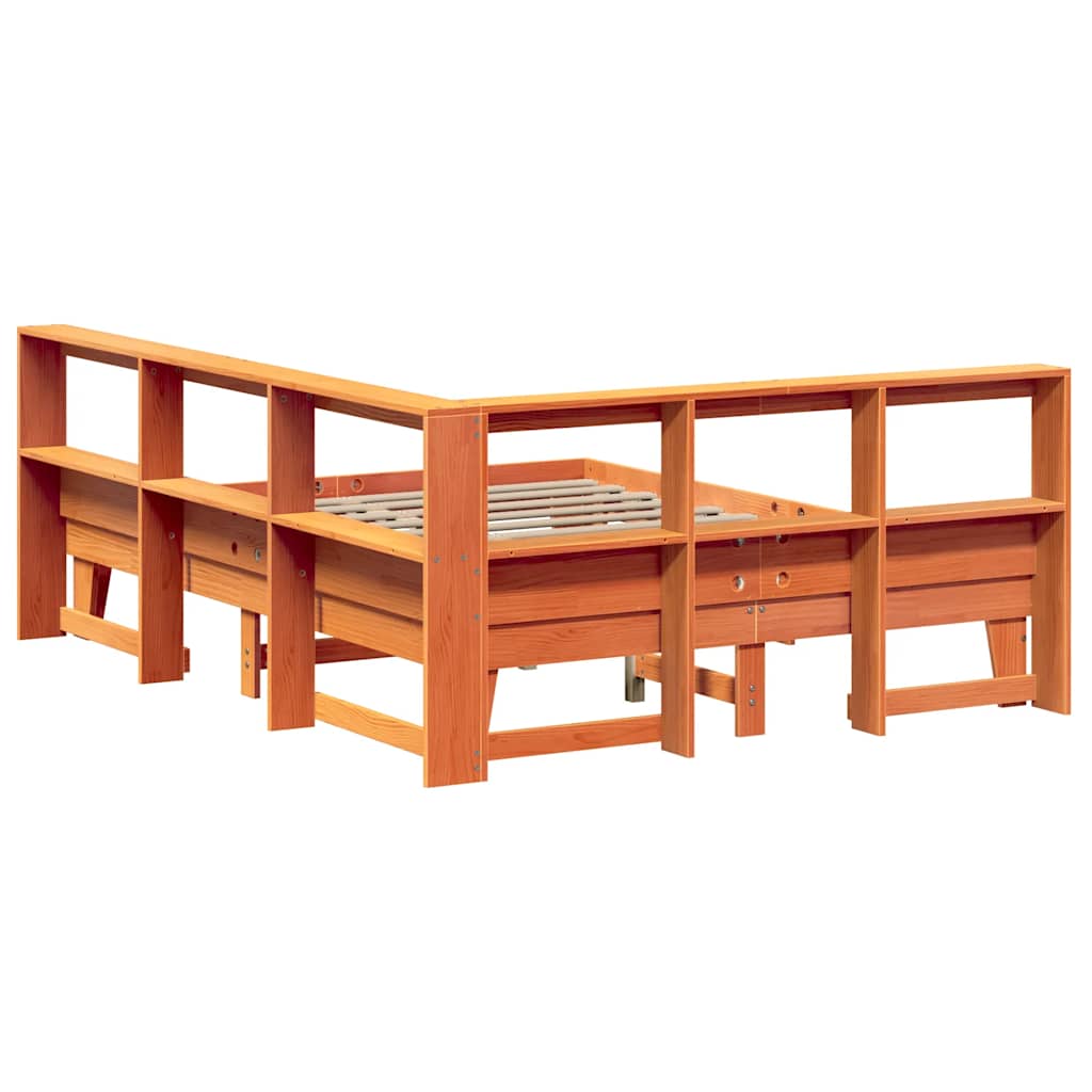 Bookcase Bed without Mattress Wax Brown 150x200cm Solid Wood Pine
