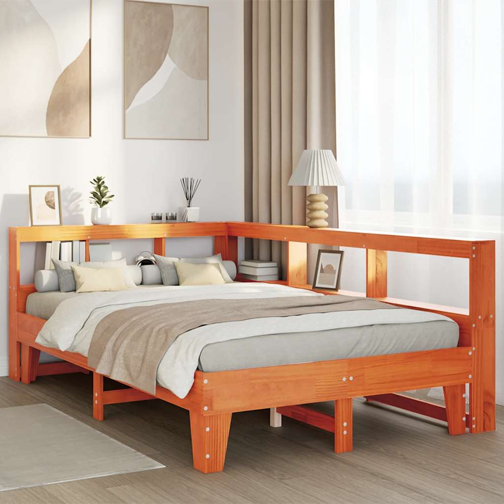 Bookcase Bed without Mattress Wax Brown 120x200cm Solid Wood Pine