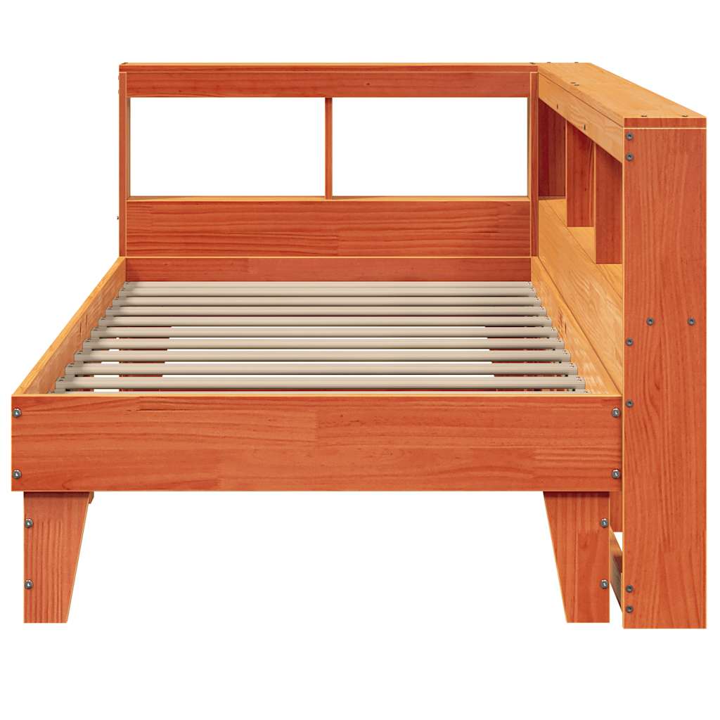 Bookcase Bed without Mattress Wax Brown 90x200cm Solid Wood Pine