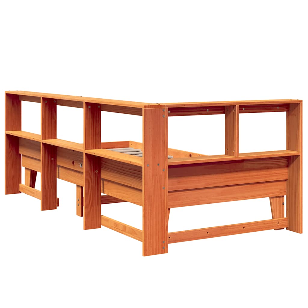 Bookcase Bed without Mattress Wax Brown 90x200cm Solid Wood Pine