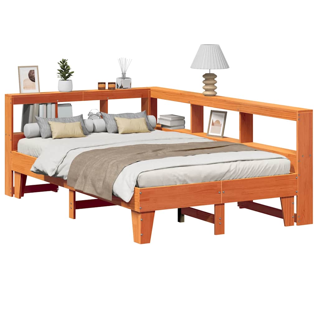 Bookcase Bed without Mattress Wax Brown 140x190cm Solid Wood Pine