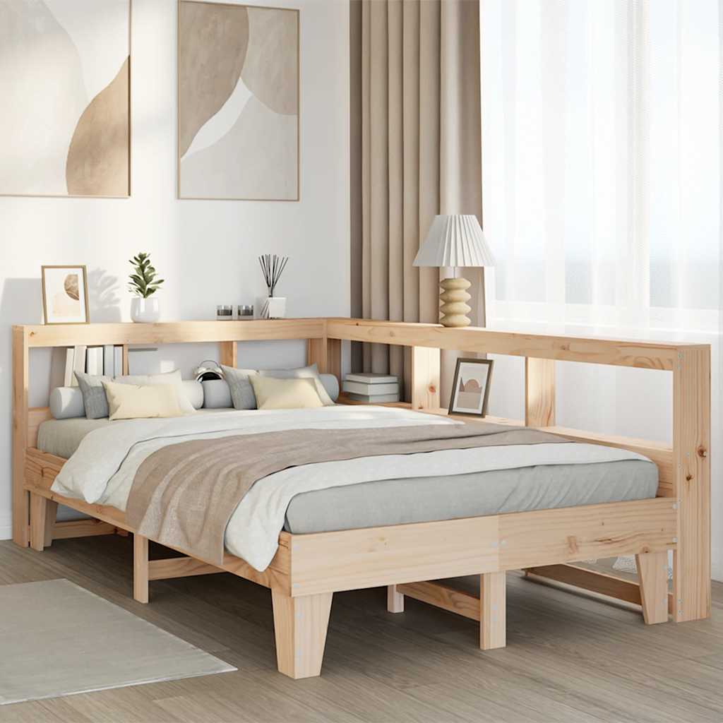 Bookcase Bed without Mattress 135x190cm Double Solid Wood Pine