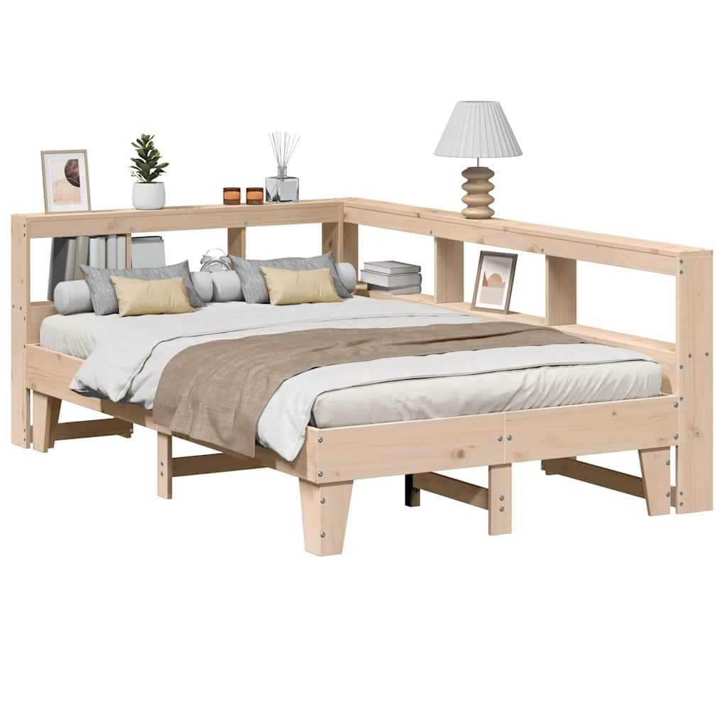 Bookcase Bed without Mattress 135x190cm Double Solid Wood Pine