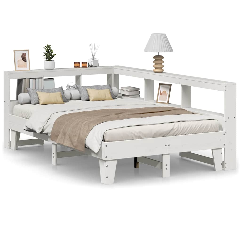 Bookcase Bed without Mattress White 135x190cm Double Solid Wood Pine