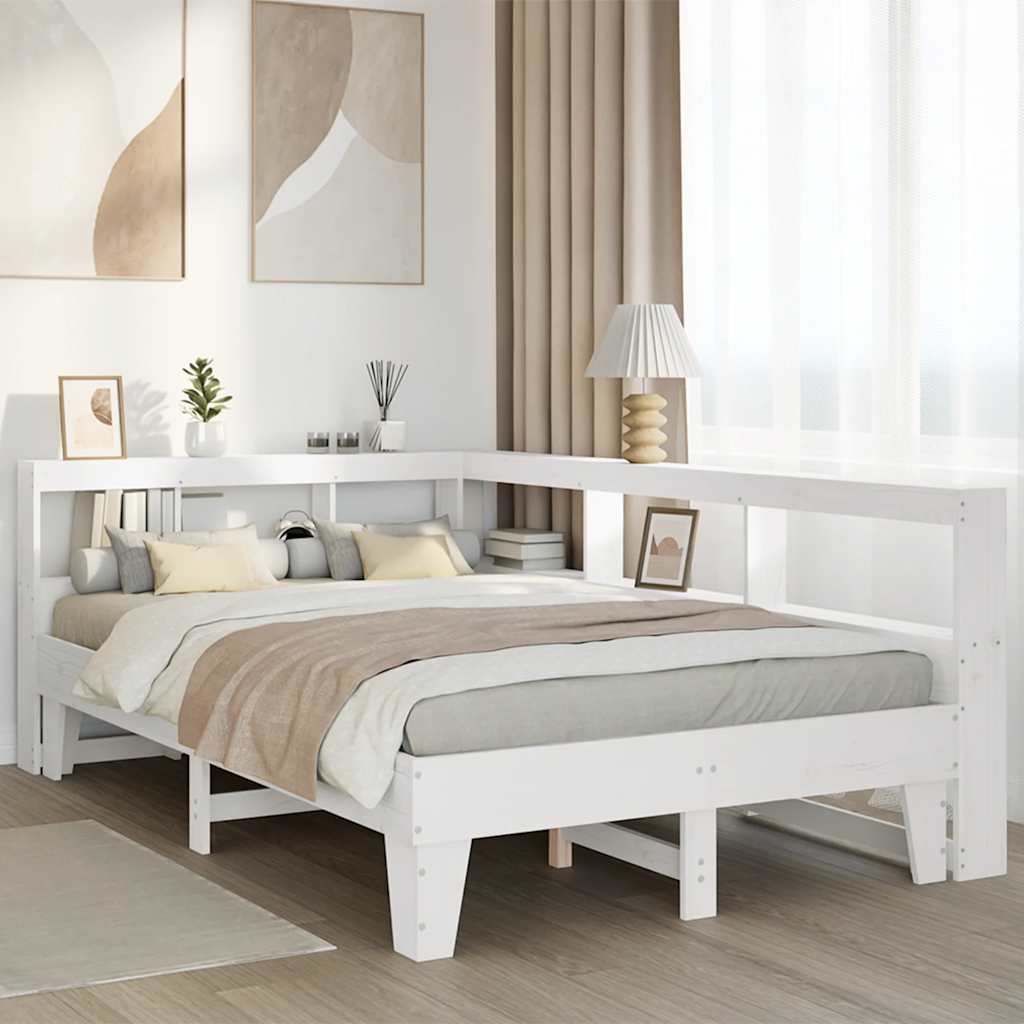 Bookcase Bed without Mattress White 135x190cm Double Solid Wood Pine