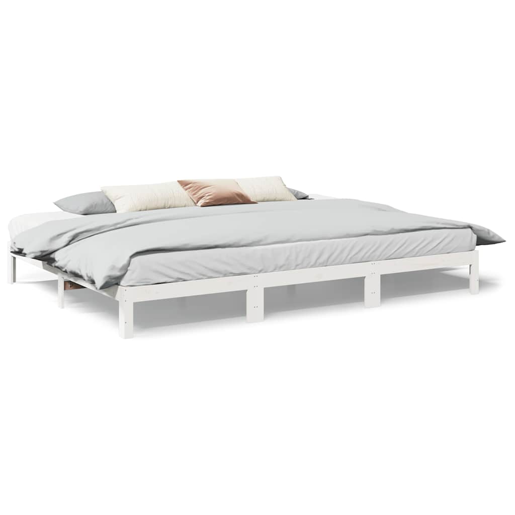 Family Bed Frame No Mattress White 270x200 cm Solid Wood Pine