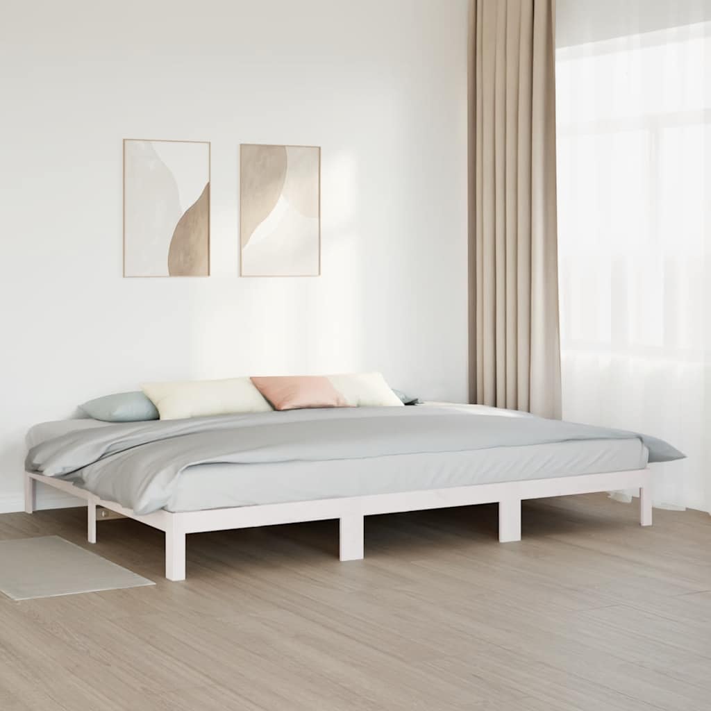 Family Bed Frame No Mattress White 270x200 cm Solid Wood Pine