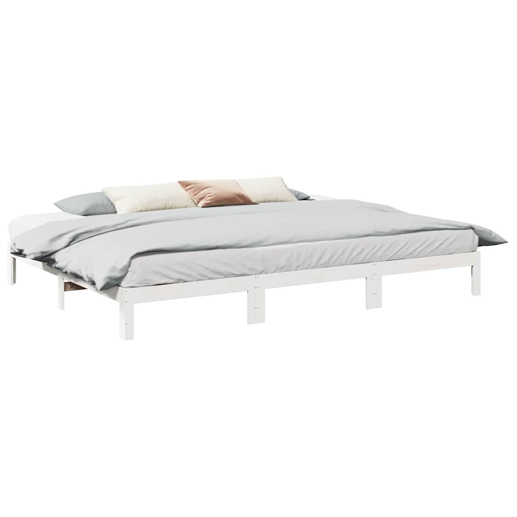 Family Bed Frame No Mattress White 270x200 cm Solid Wood Pine