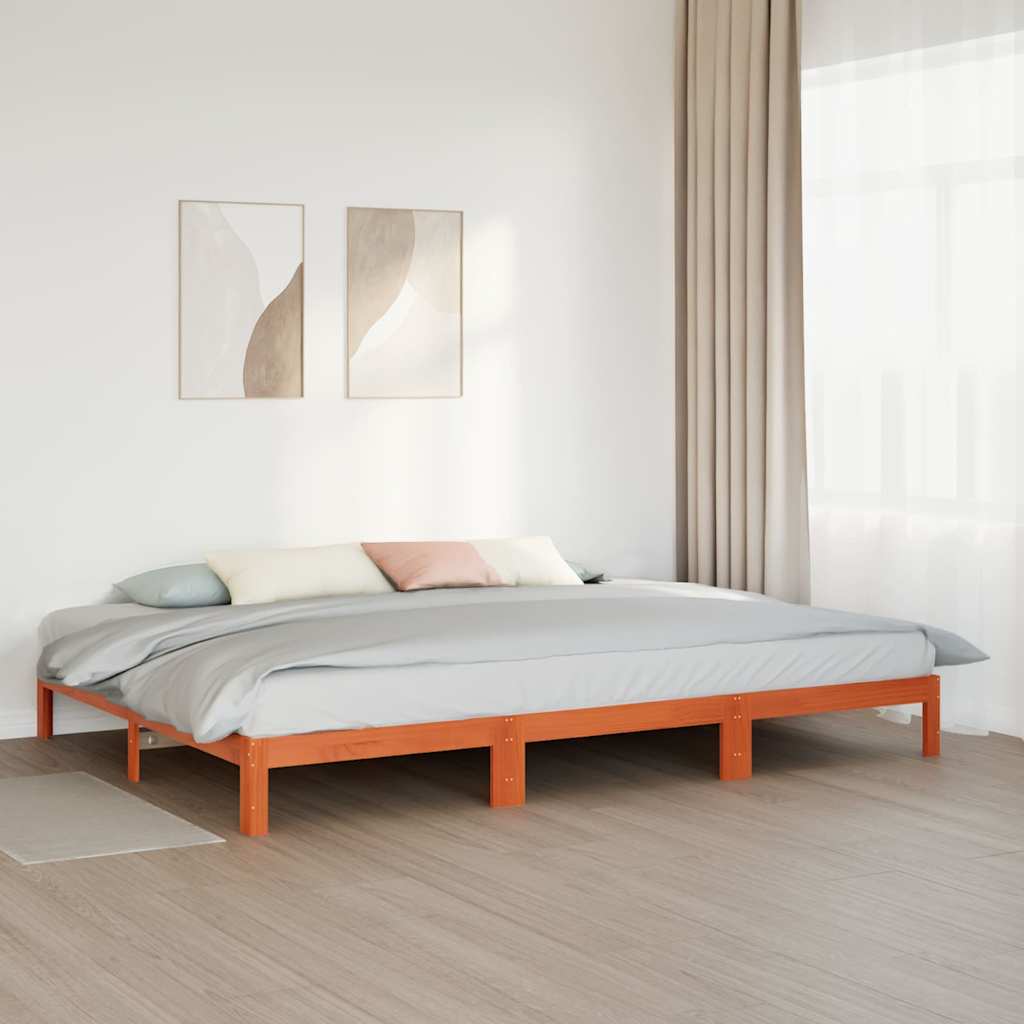 Family Bed Frame No Mattress Wax Brown 270x200 cm Solid Wood Pine