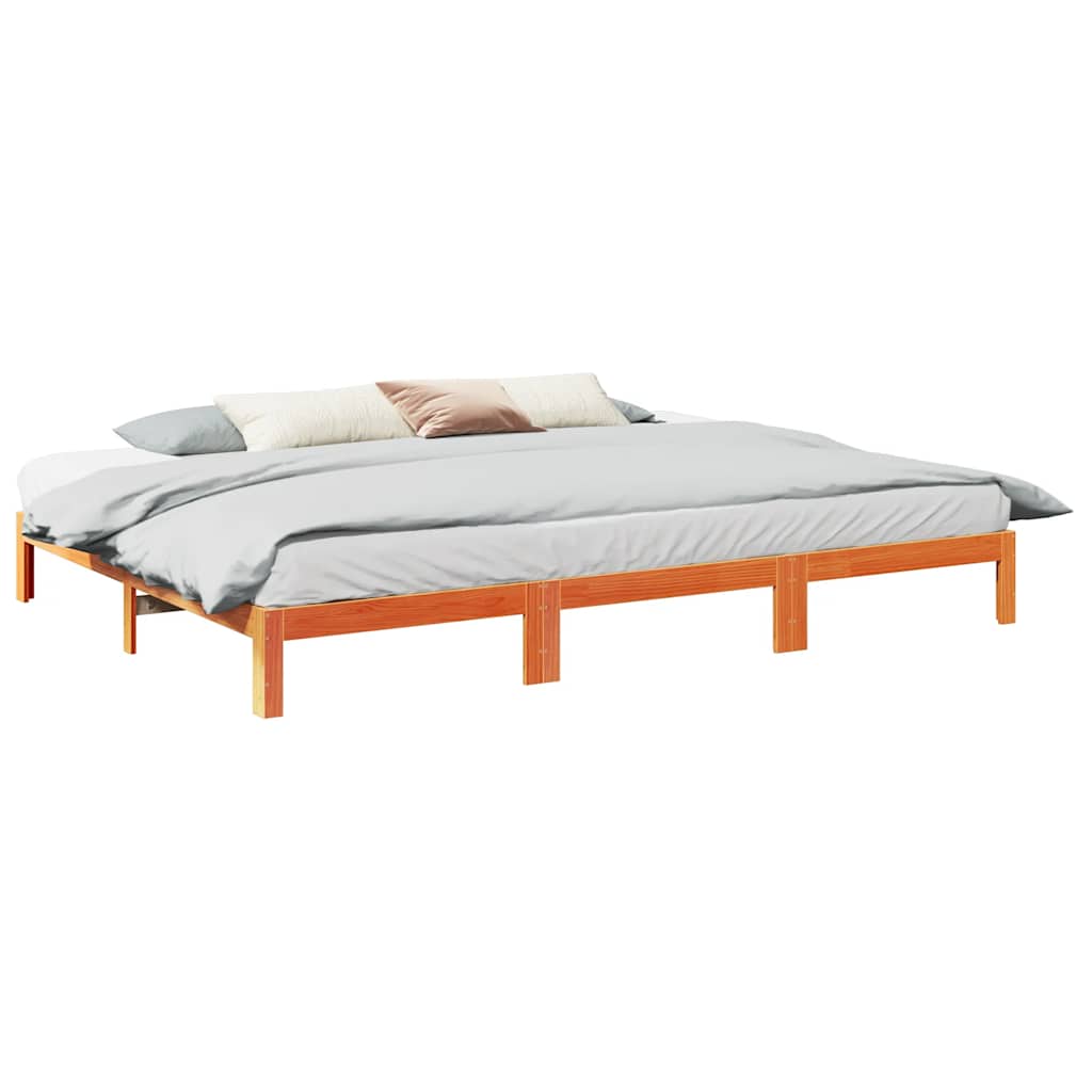 Family Bed Frame No Mattress Wax Brown 270x200 cm Solid Wood Pine