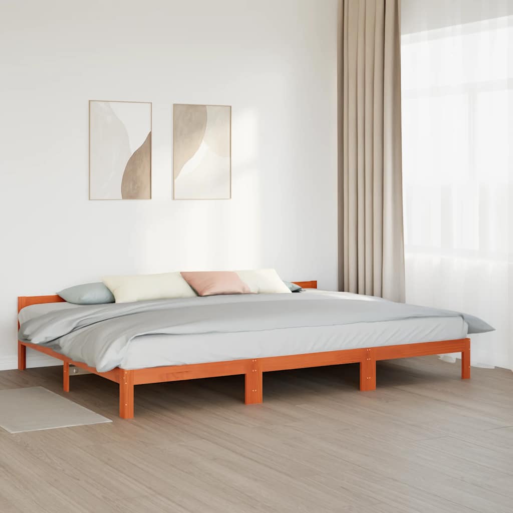 Family Bed Frame No Mattress Wax Brown 240x200 cm Solid Wood Pine