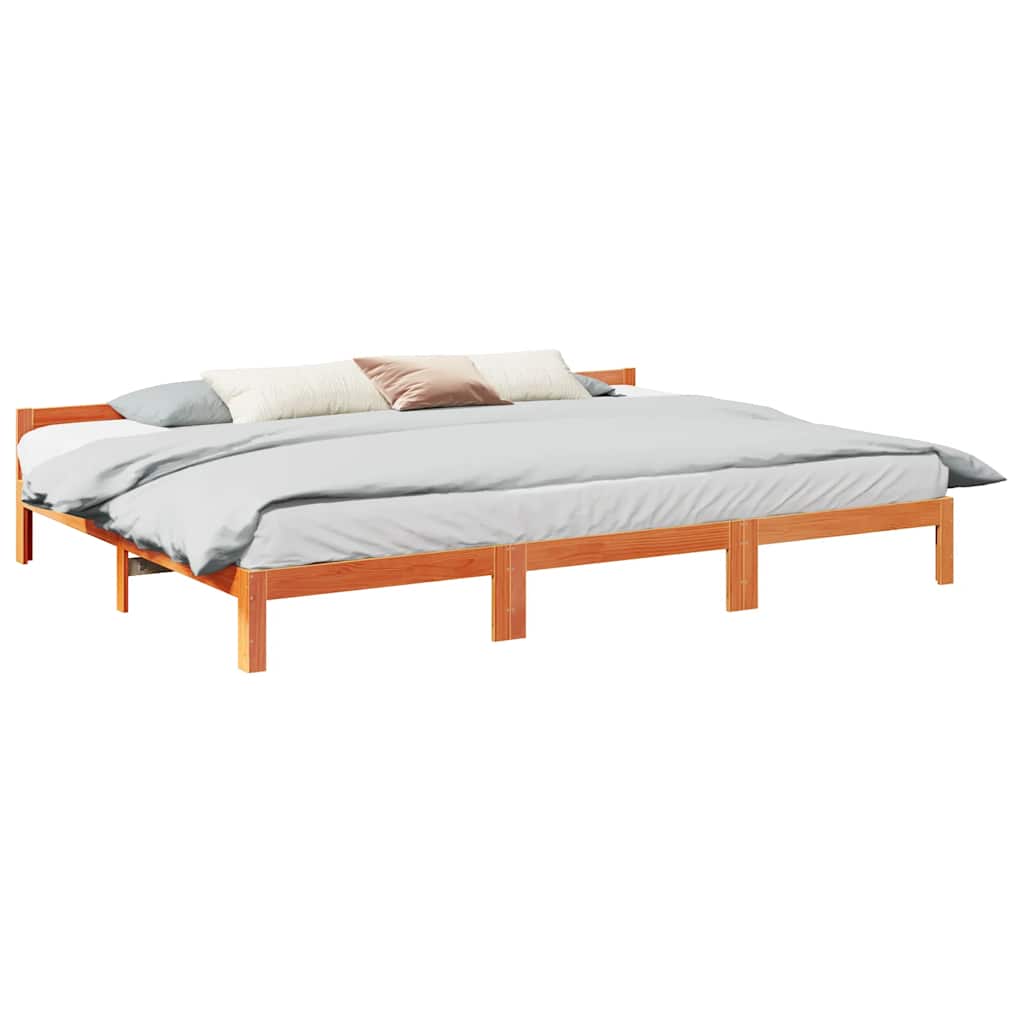 Family Bed Frame No Mattress Wax Brown 240x200 cm Solid Wood Pine