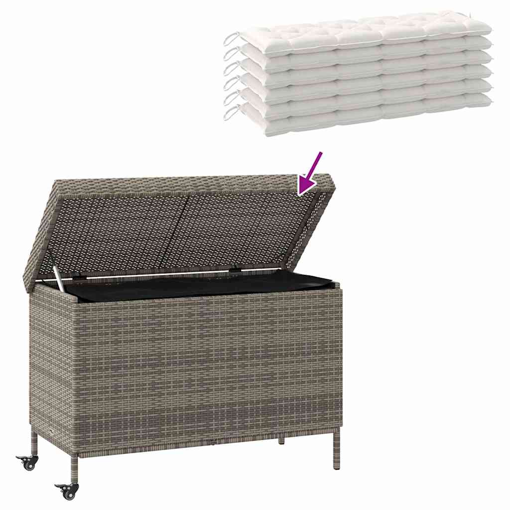 Garden Storage Box with Wheels Grey 110x55x73 cm Poly Rattan