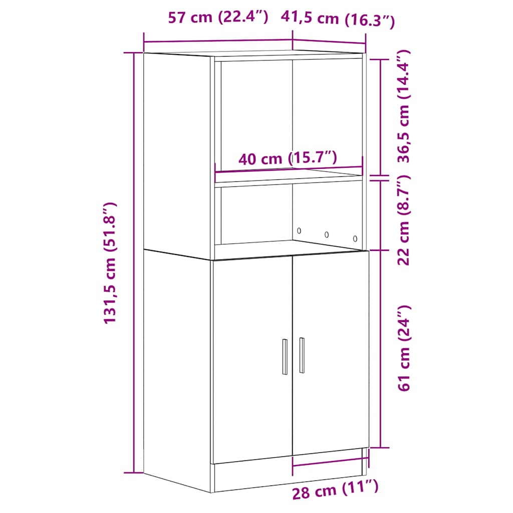 Kitchen Cabinet Black 57x41.5x131.5 cm Engineered Wood