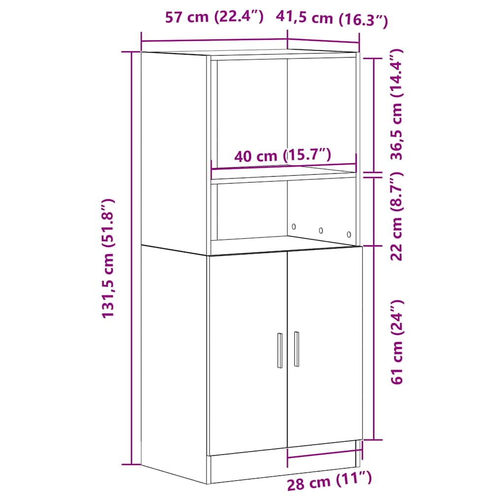 Kitchen Cabinet Old Wood 57x41.5x131.5 cm Engineered Wood