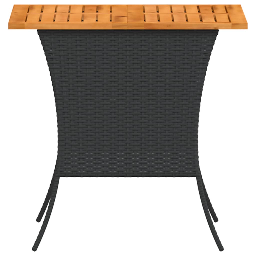 Garden Table with Acacia Wood Top Black 105x75x72 cm Poly Rattan