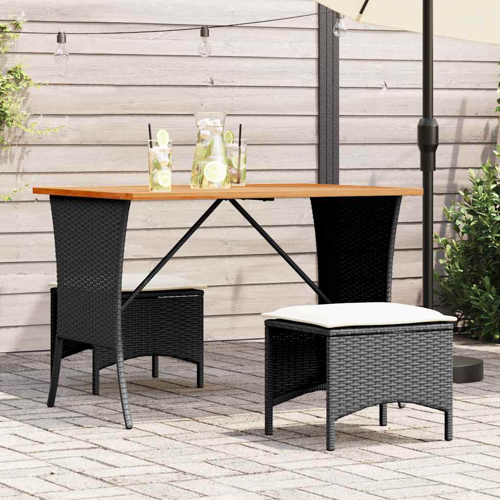 Garden Table with Acacia Wood Top Black 105x75x72 cm Poly Rattan