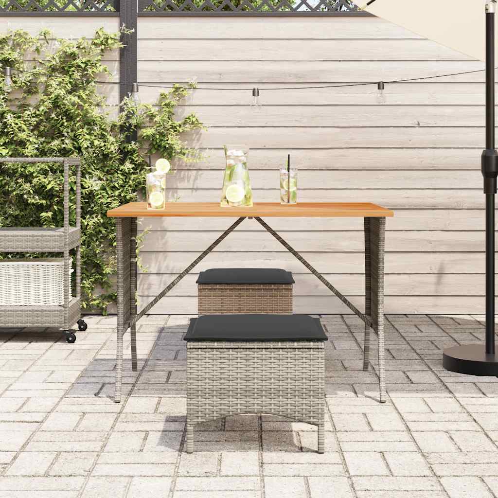 Garden Table with Acacia Wood Top Grey 105x75x72 cm Poly Rattan