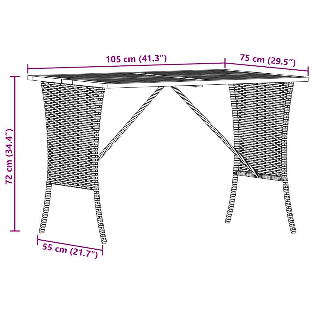 Garden Table with Acacia Wood Top Grey 105x75x72 cm Poly Rattan