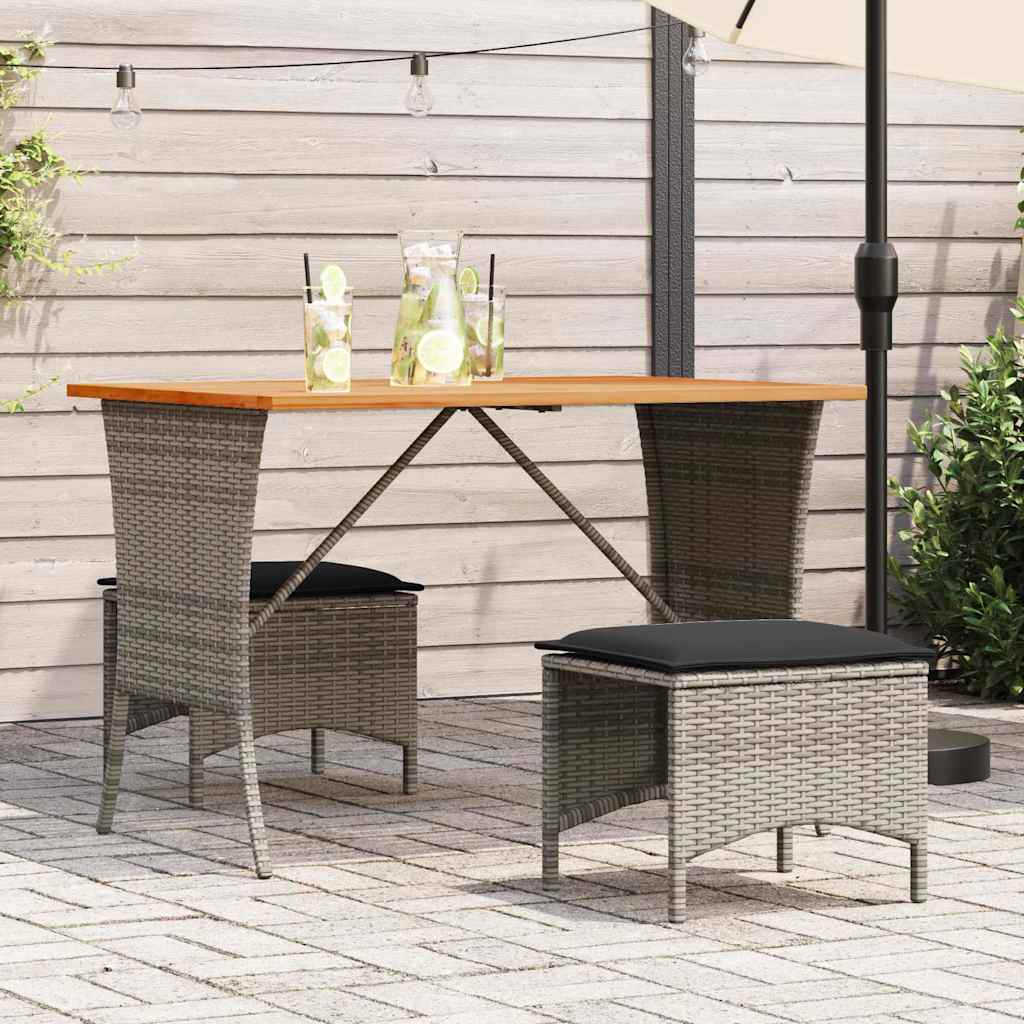 Garden Table with Acacia Wood Top Grey 105x75x72 cm Poly Rattan