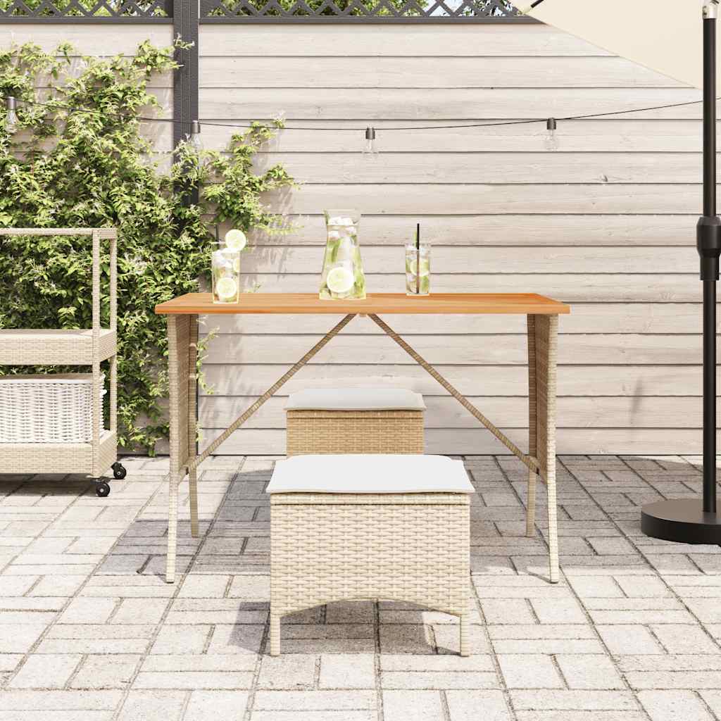 Garden Table with Acacia Wood Top Beige 105x75x72 cm Poly Rattan